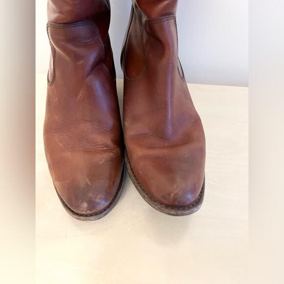 Frye Jackie boots tall zip up brown leather heeled western cowgirl boots - Picture 3 of 10